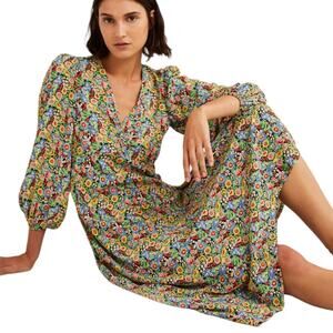 Boden NWT Empire Midi Tea Dress 4 Flora Illusion new puff sleeve